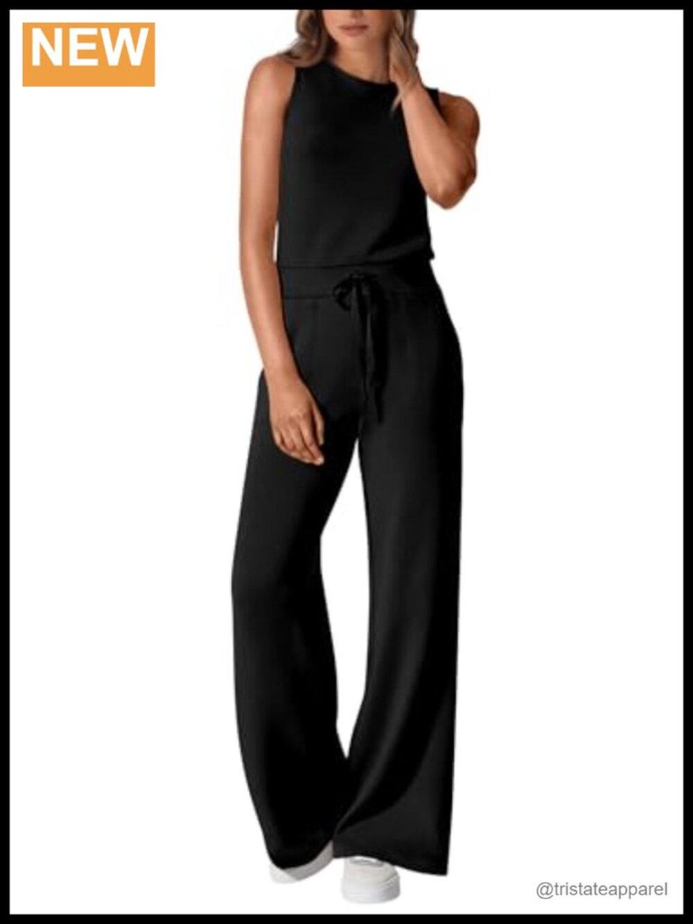 Sleeveless Wide Leg Jumpsuit with Pockets Drawstring Waist